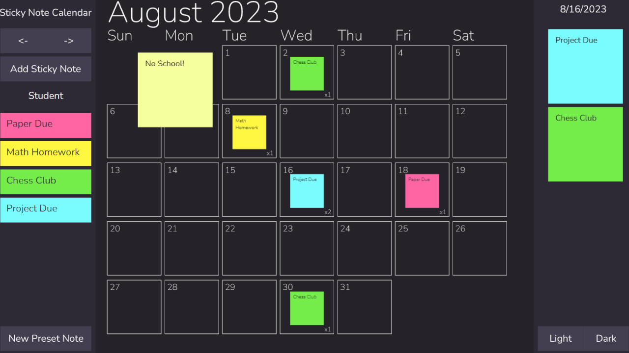 StickyNoteCalendar